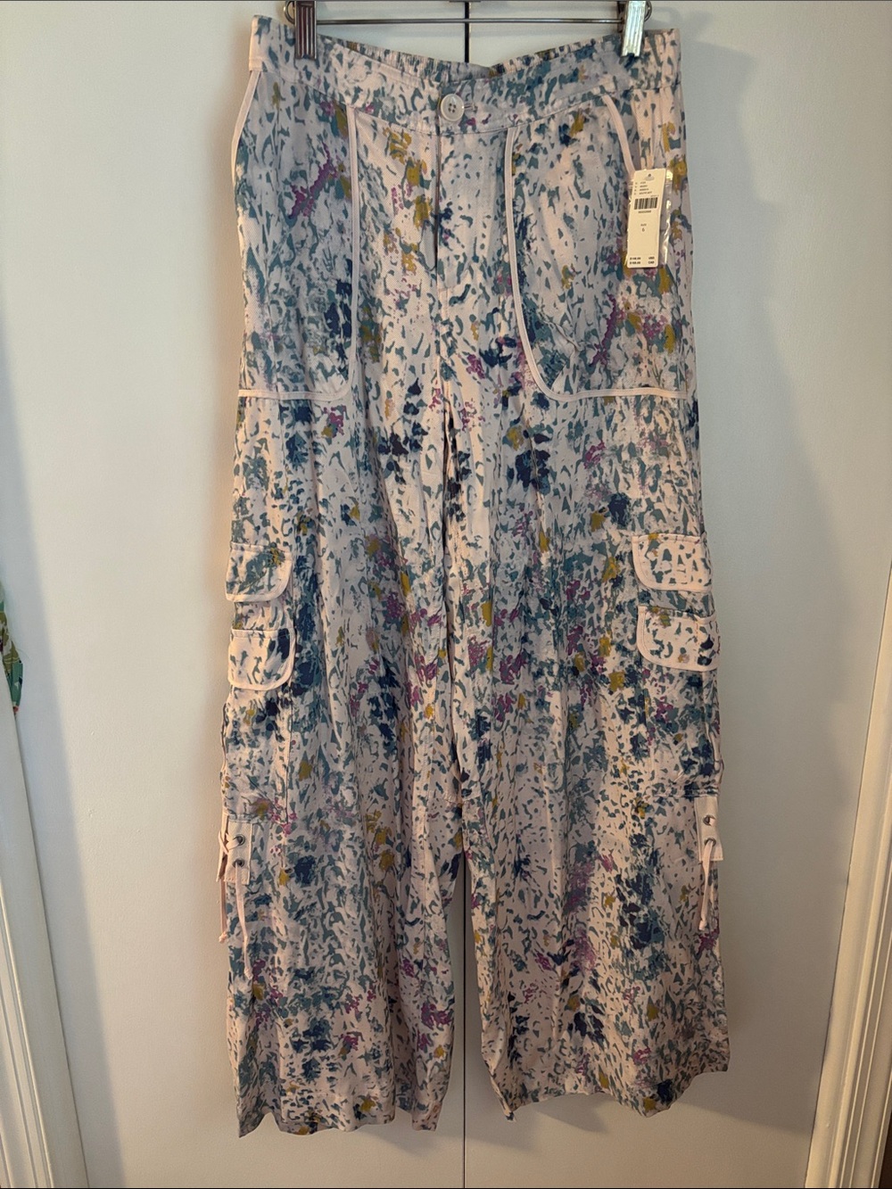 Anthropologie Women's Wide-Leg Floral Print Cargo Jumpsuit - Light Blue